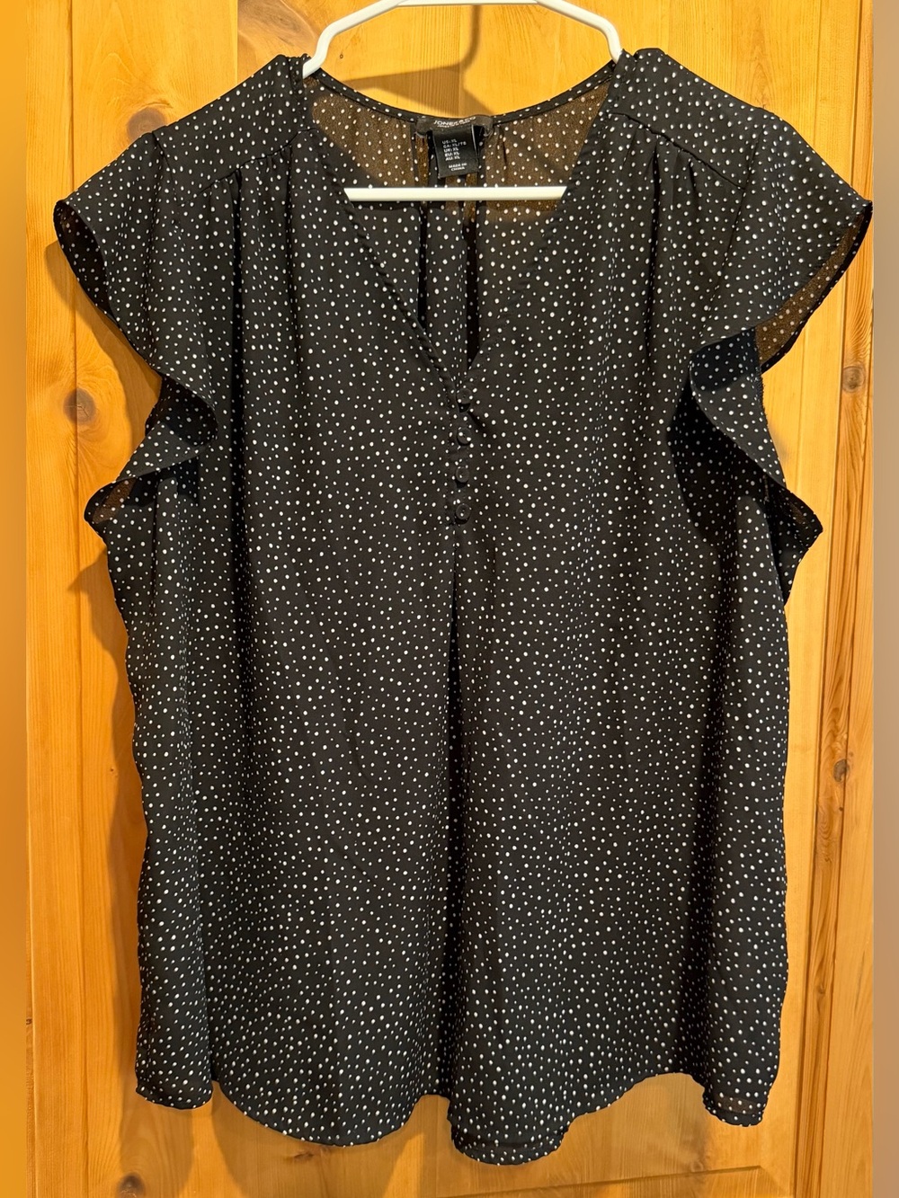 Women's Black Polka Dot Flutter-Sleeve Blouse